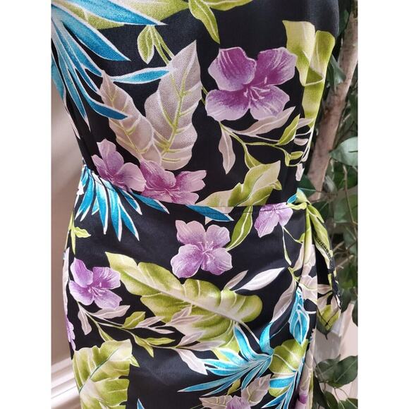 R & K Originals Women's Black Polyester Round Neck Faux-Wrap Long Maxi Dress 14 - Picture 2 of 11